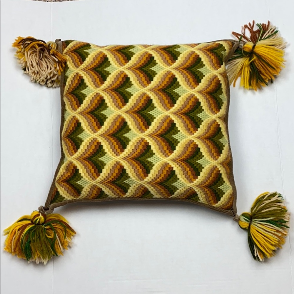 Vintage Handmade Bargello Needlepoint Pillow MCM